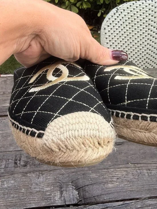 Chanel Espadrilles sz 41 Runs Small More like a 9 Black and Tan Cross Stitch - Picture 5 of 16
